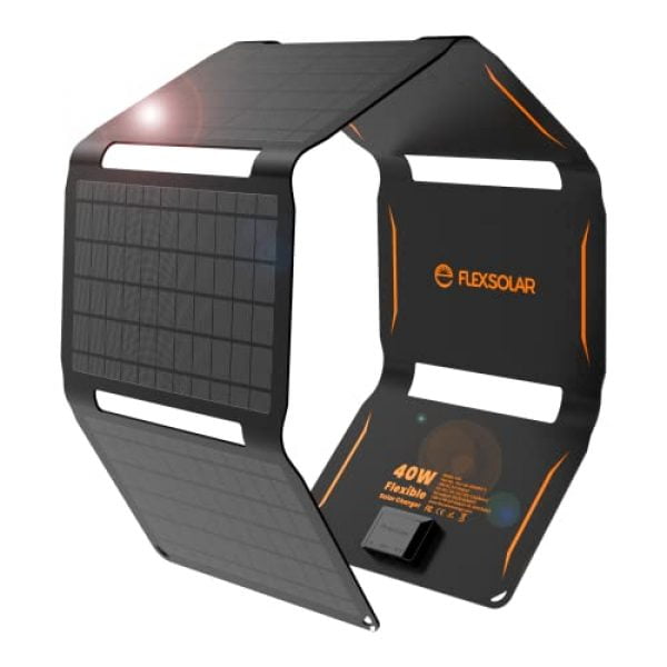 FlexSolar Tragbares Solar-Ladegerät mit 40 W (19.8 V/2.1 A max), wasserdicht, IP67, faltbares Solarpanel mit USB QC3.0/Typ C/DC-Anschluss, kompatibel mit Kraftstation, Wohnmobil, Reise